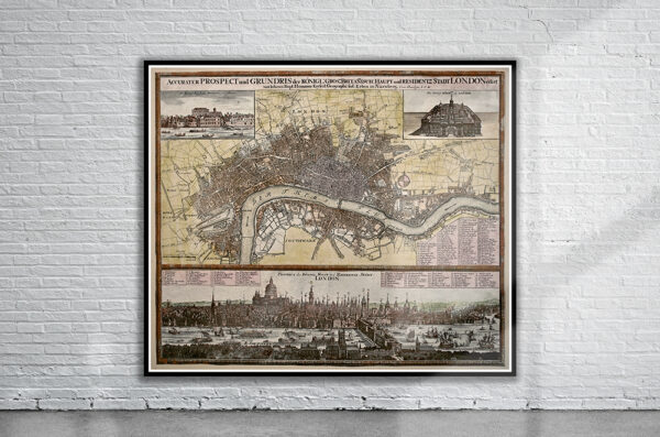 Vintage Map of London 1730 Antique Map