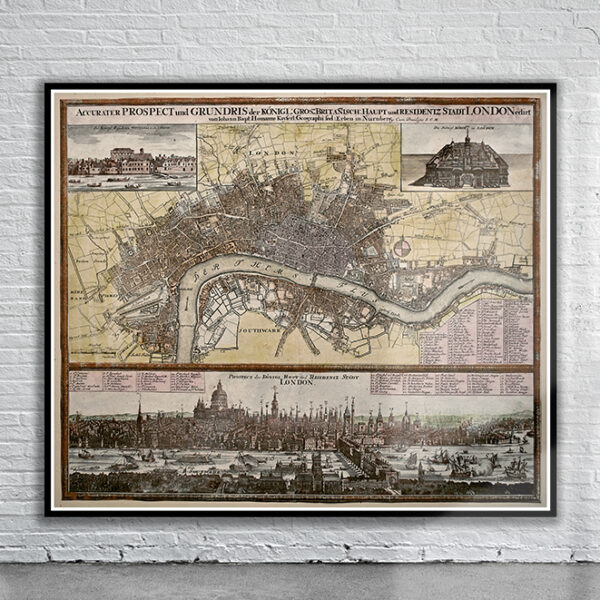 Vintage Map of London 1730 Antique Map