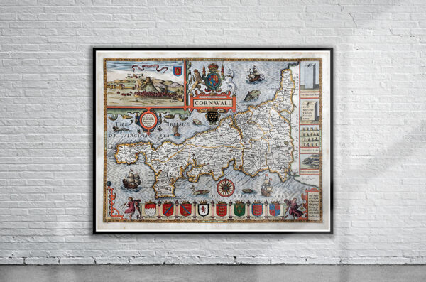 Vintage Map of Cornwall 1646 Antique Map