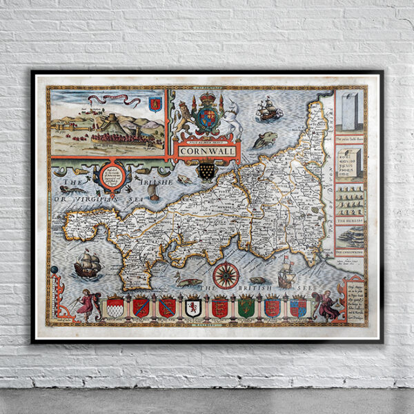 Vintage Map of Cornwall 1646 Antique Map