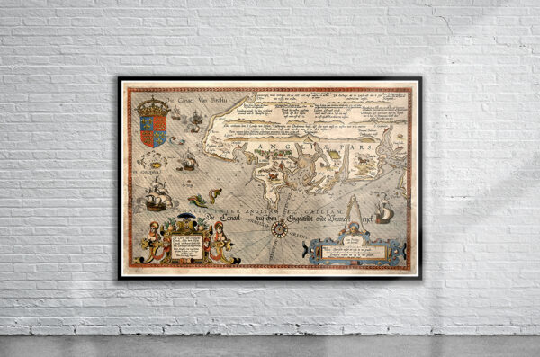 Vintage Map of Cornwall 1586 Antique Map