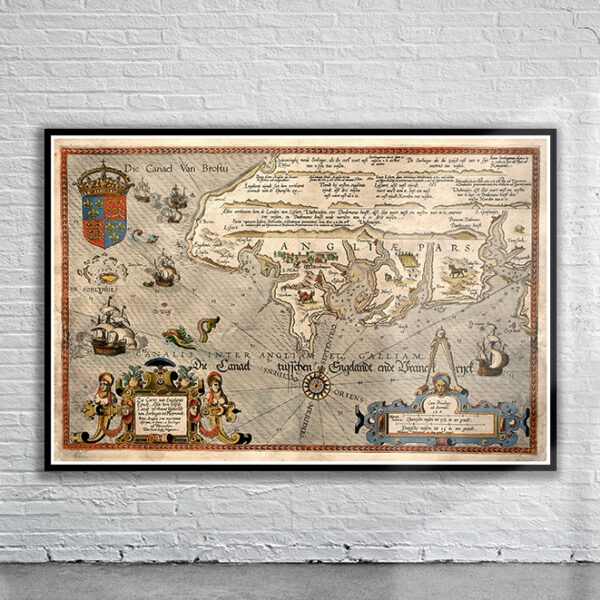 Vintage Map of Cornwall 1586 Antique Map