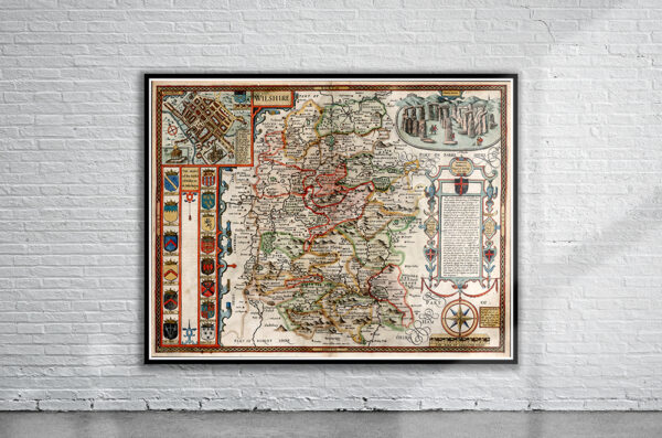 Vintage Map of Wiltshire 1611 Antique Map