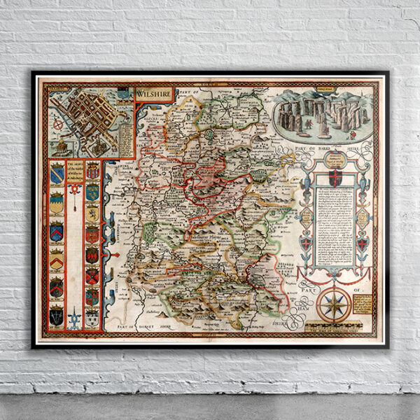 Vintage Map of Wiltshire 1611 Antique Map