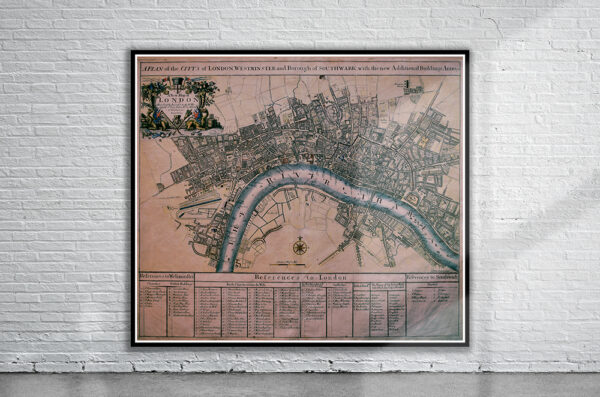 Vintage Map of London 1720 Antique Map