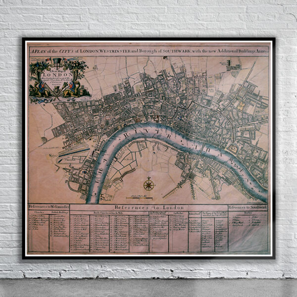 Vintage Map of London 1720 Antique Map