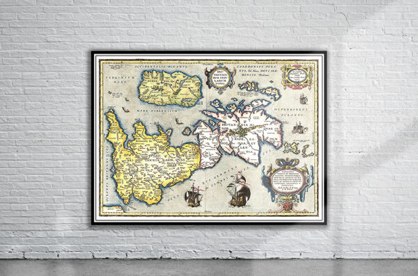 Vintage Map of the British Isles 1595 Antique Map