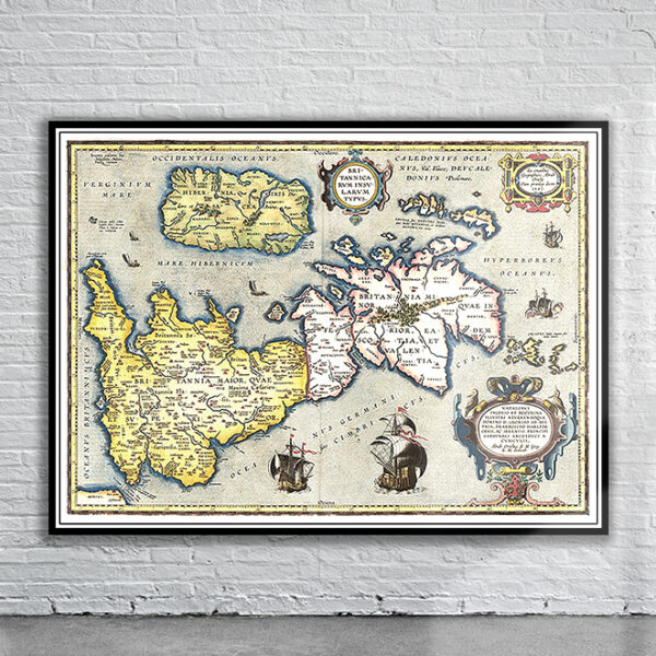 Vintage Map of the British Isles 1595 Antique Map