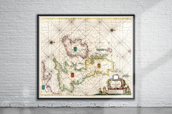 Vintage Sea Chart of the British Isles 1669 Antique Map