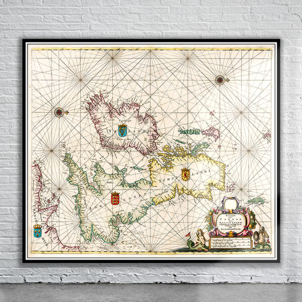 Vintage Sea Chart of the British Isles 1669 Antique Map