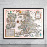 Vintage Map of the British Isles 1676 Antique Map