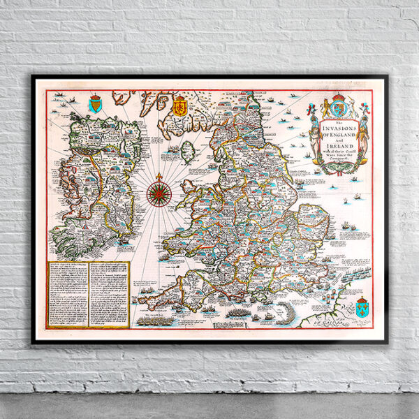 Vintage Map of the British Isles 1676 Antique Map