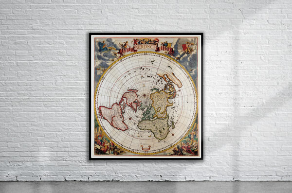 Vintage Cornellis Dankertz "Map from the Top of the World" 1700 Antique Map