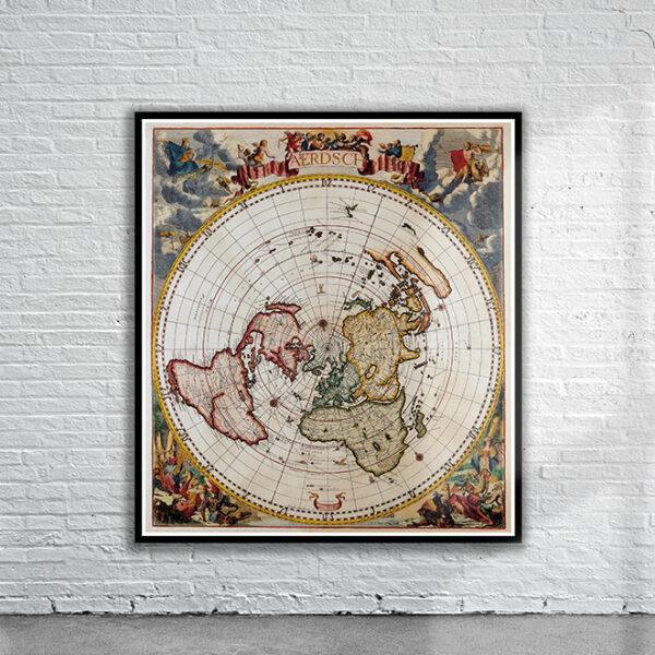 Vintage Cornellis Dankertz "Map from the Top of the World" 1700 Antique Map