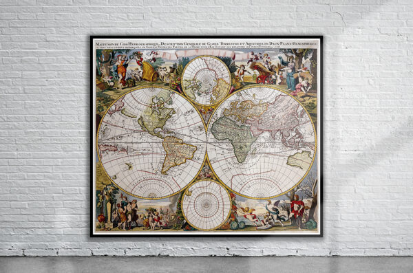 Vintage De Wit World Map 1686 Antique Map