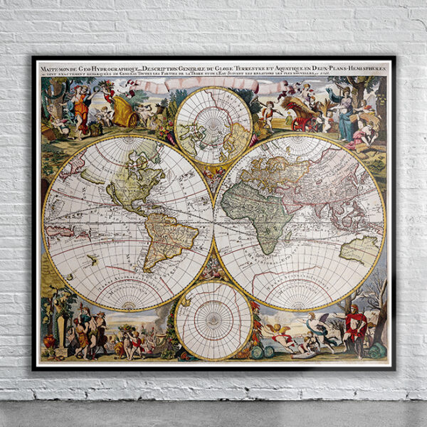 Vintage De Wit World Map 1686 Antique Map