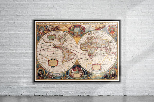 Vintage Hondius World Map 1630 Antique Map