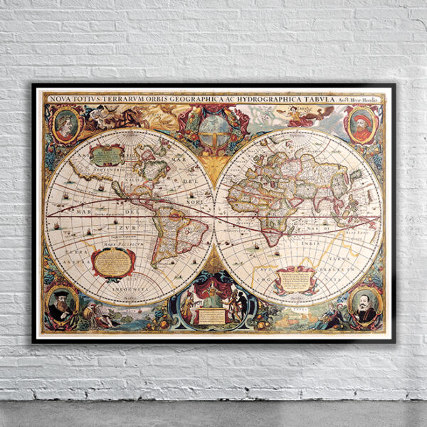 Vintage Hondius World Map 1630 Antique Map