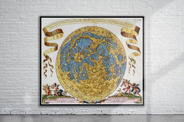 Vintage Hevel Lunar Map 1696 Antique Map