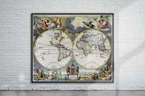 Vintage Moses Pitt World Map 1680 Antique Map