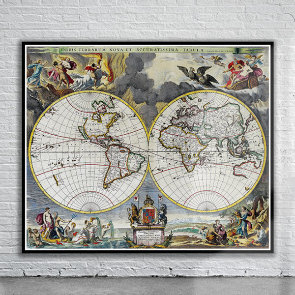 Vintage Moses Pitt World Map 1680 Antique Map