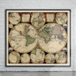 Vintage Seutter Map of the World 1706 Antique Map