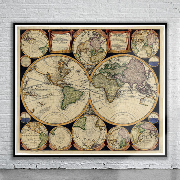 Vintage Seutter Map of the World 1706 Antique Map