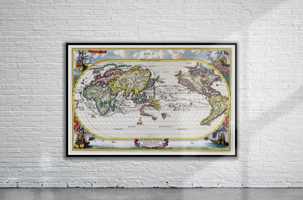 Vintage Scherer Map of the World 1700 Antique Map