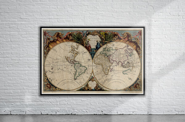 Vintage De Vaugondy World Map 1743 Antique Map