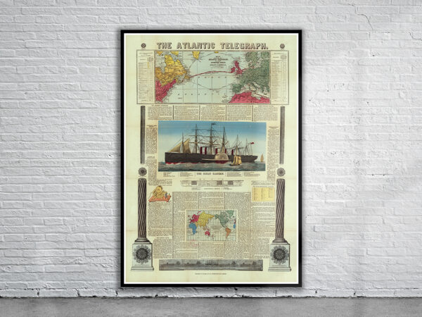 Vintage Atlantic Telegraph Print Antique Map