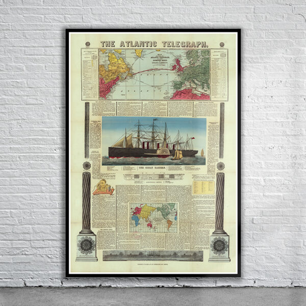 Vintage Atlantic Telegraph Print Antique Map