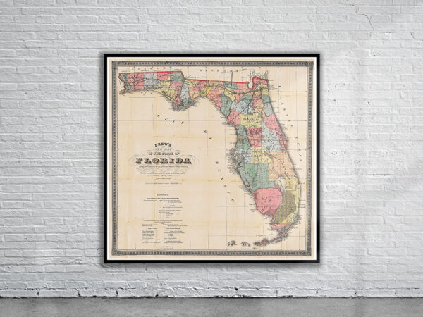 Vintage Map of Florida 1870 Antique Map