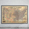 Vintage Map of the United States 1883 Antique Map
