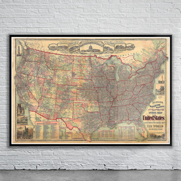 Vintage Map of the United States 1883 Antique Map