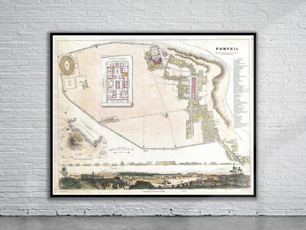 Vintage Map of Pompeii 1832 Antique Map