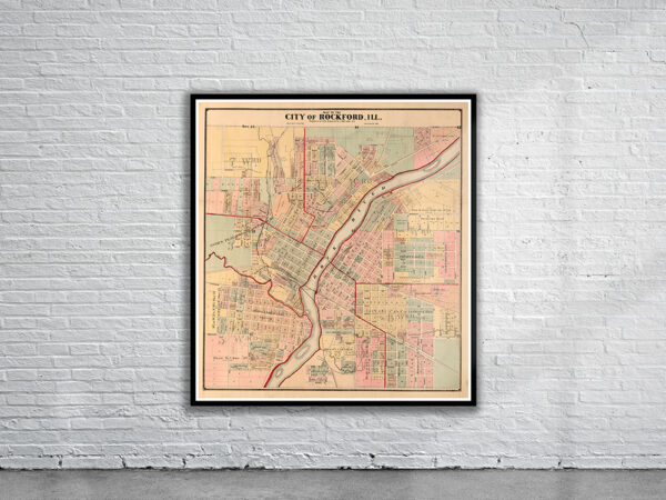 Vintage Map of Rockford 1886 Antique Map