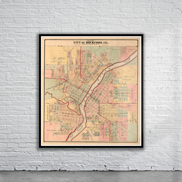 Vintage Map of Rockford 1886 Antique Map