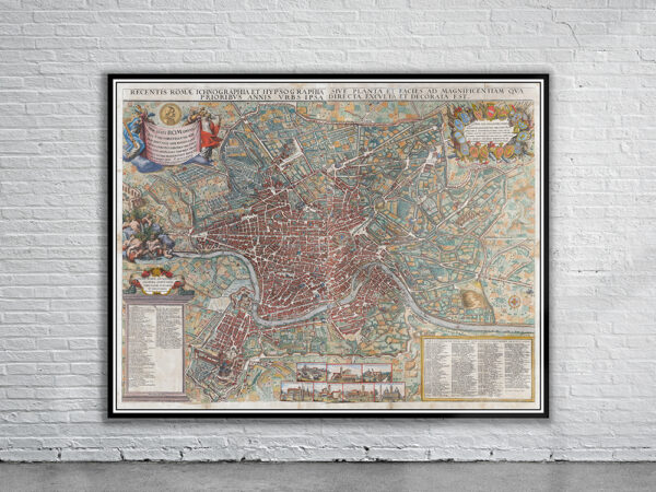 Vintage Map of Rome 1677 Antique Map