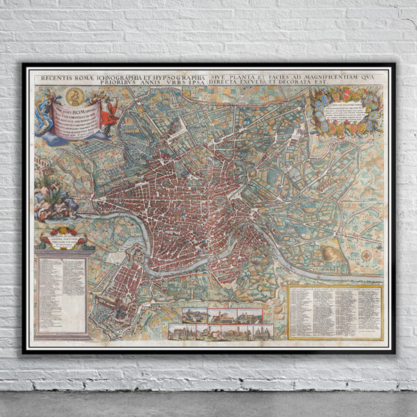 Vintage Map of Rome 1677 Antique Map