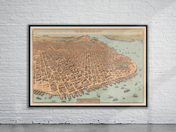 Vintage Birdseye View of San Francisco 1912 Antique Map