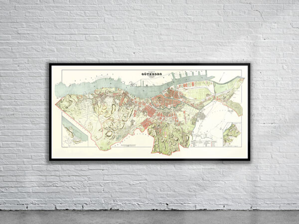 Vintage Map of Gothenberg 1888 Antique Map