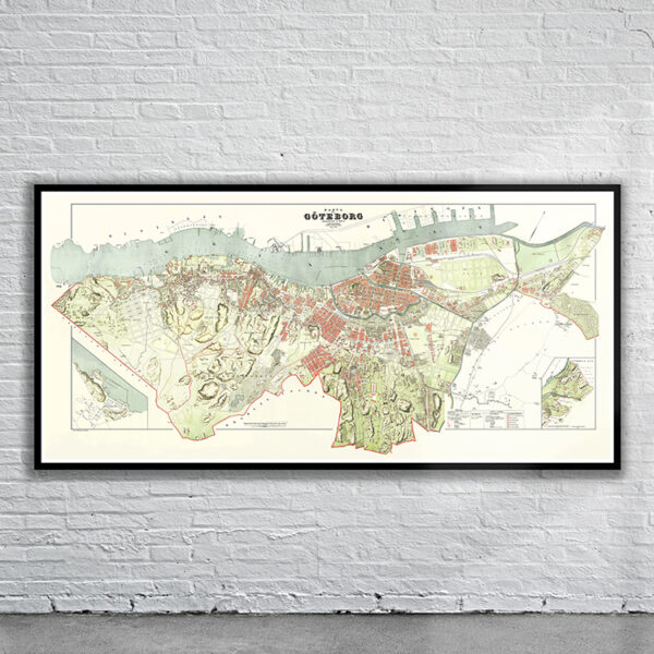 Vintage Map of Gothenberg 1888 Antique Map