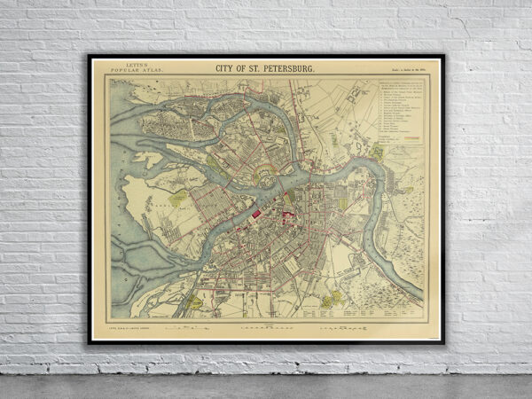 Vintage Map of St. Petersberg 1883 Antique Map