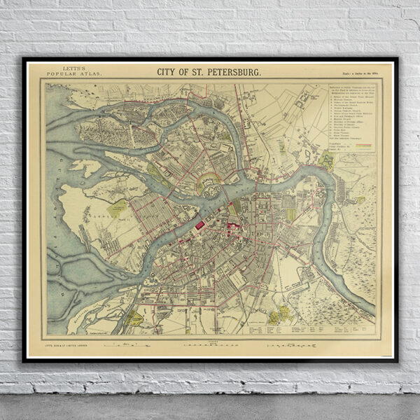 Vintage Map of St. Petersberg 1883 Antique Map