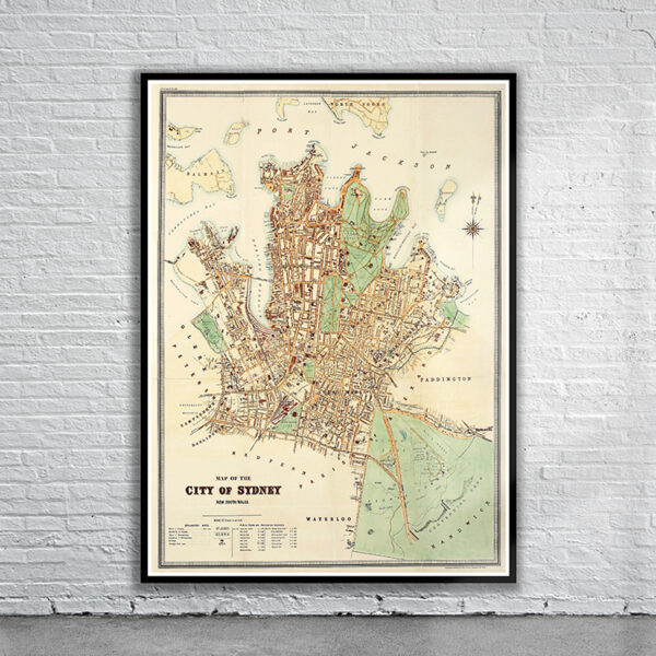 Vintage Map of Sydney 1895 Antique Map