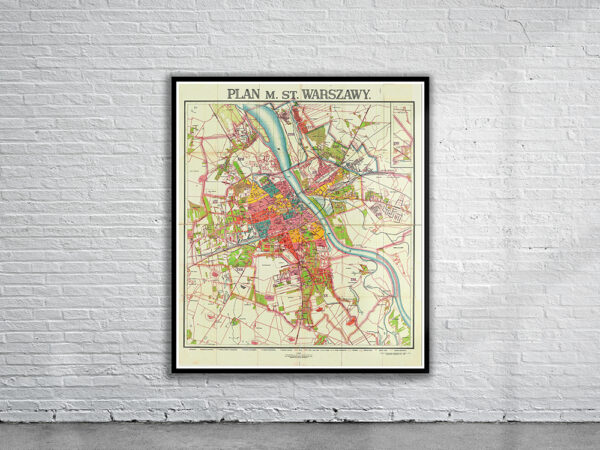 Vintage Map of Warsaw 1924 Antique Map