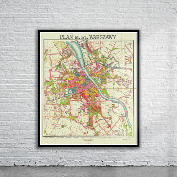 Vintage Map of Warsaw 1924 Antique Map