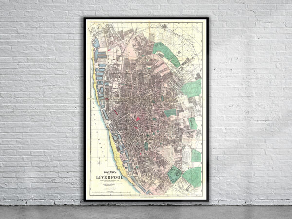 Vintage Map of Liverpool 1890 Antique Map