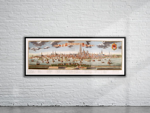 Vintage Panoramic View of Antwerp 1729 Antique Map