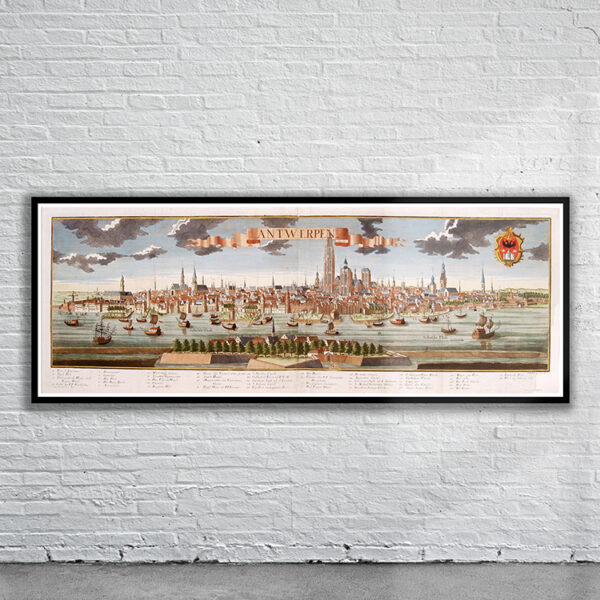 Vintage Panoramic View of Antwerp 1729 Antique Map